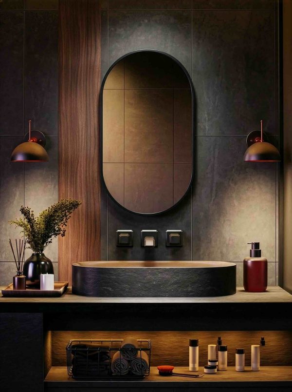 lustro owalne w czarnej ramie