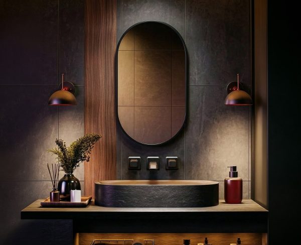 lustro owalne w czarnej ramie